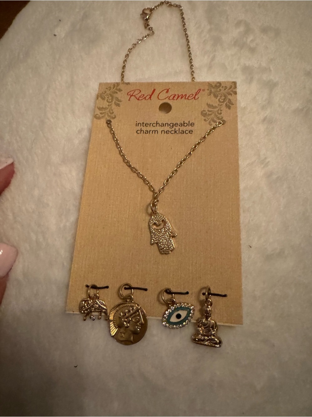 Red Camel Gold Hamsa Interchangeable Charm Necklace - Gold
